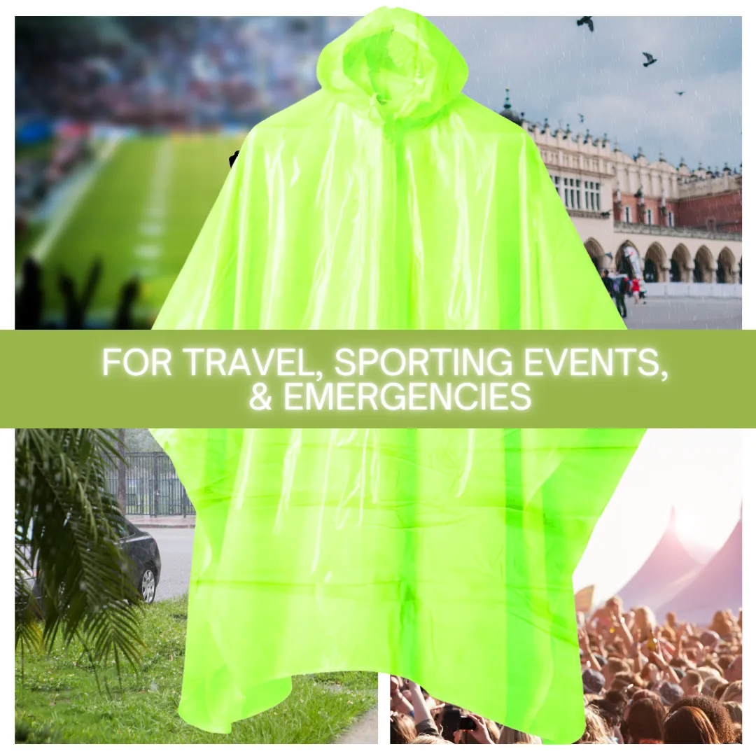 10 Mil Neon Green Vinyl Rain Poncho with Hood - Adult Size  - RAIN-99988