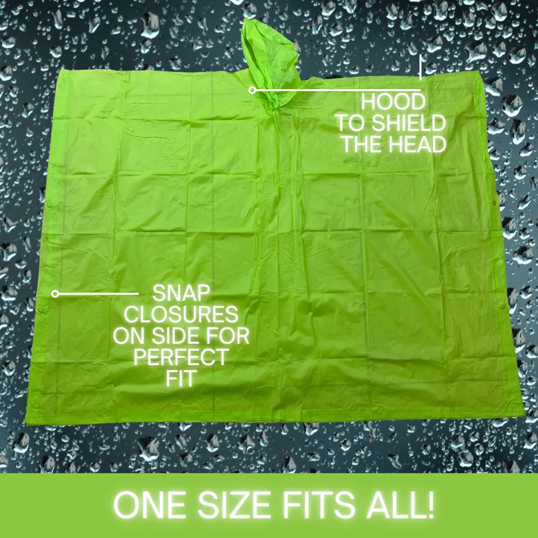 10 Mil Neon Green Vinyl Rain Poncho with Hood - Adult Size  - RAIN-99988