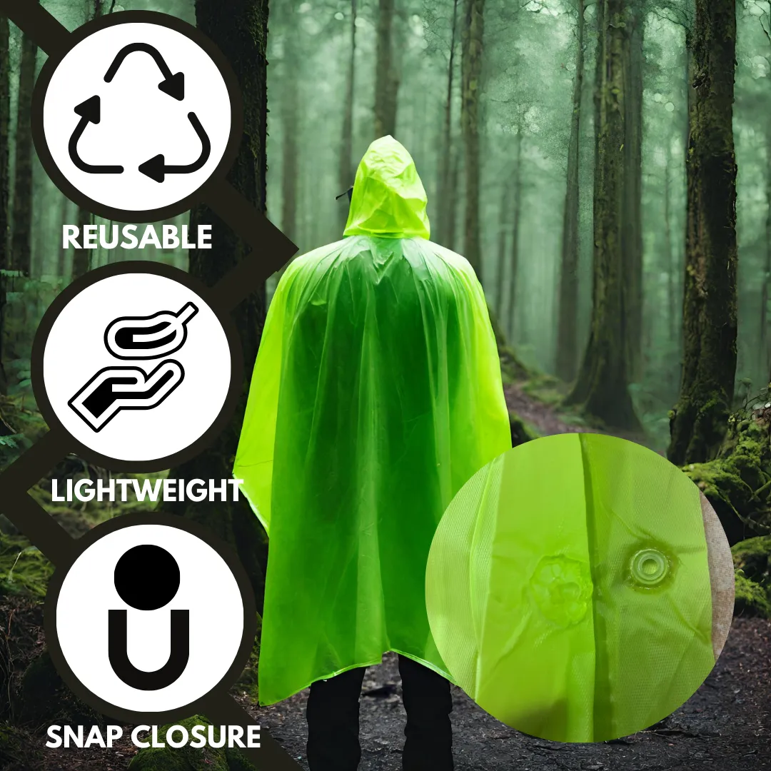 10 Mil Neon Green Vinyl Rain Poncho with Hood - Adult Size  - RAIN-99988