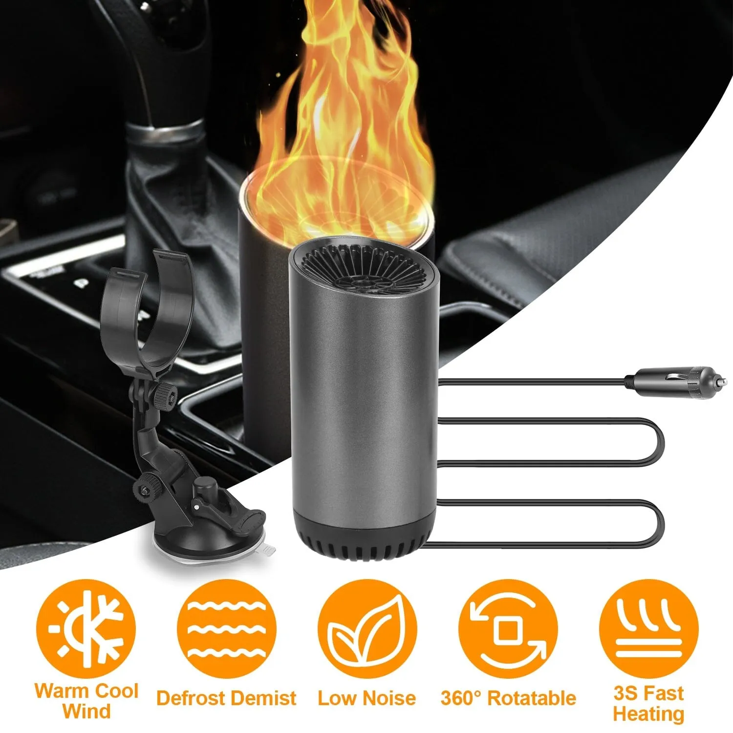 150W Portable Car Heater 2-in-1 Heating Cooling Fan Rotatable Demister Defroster