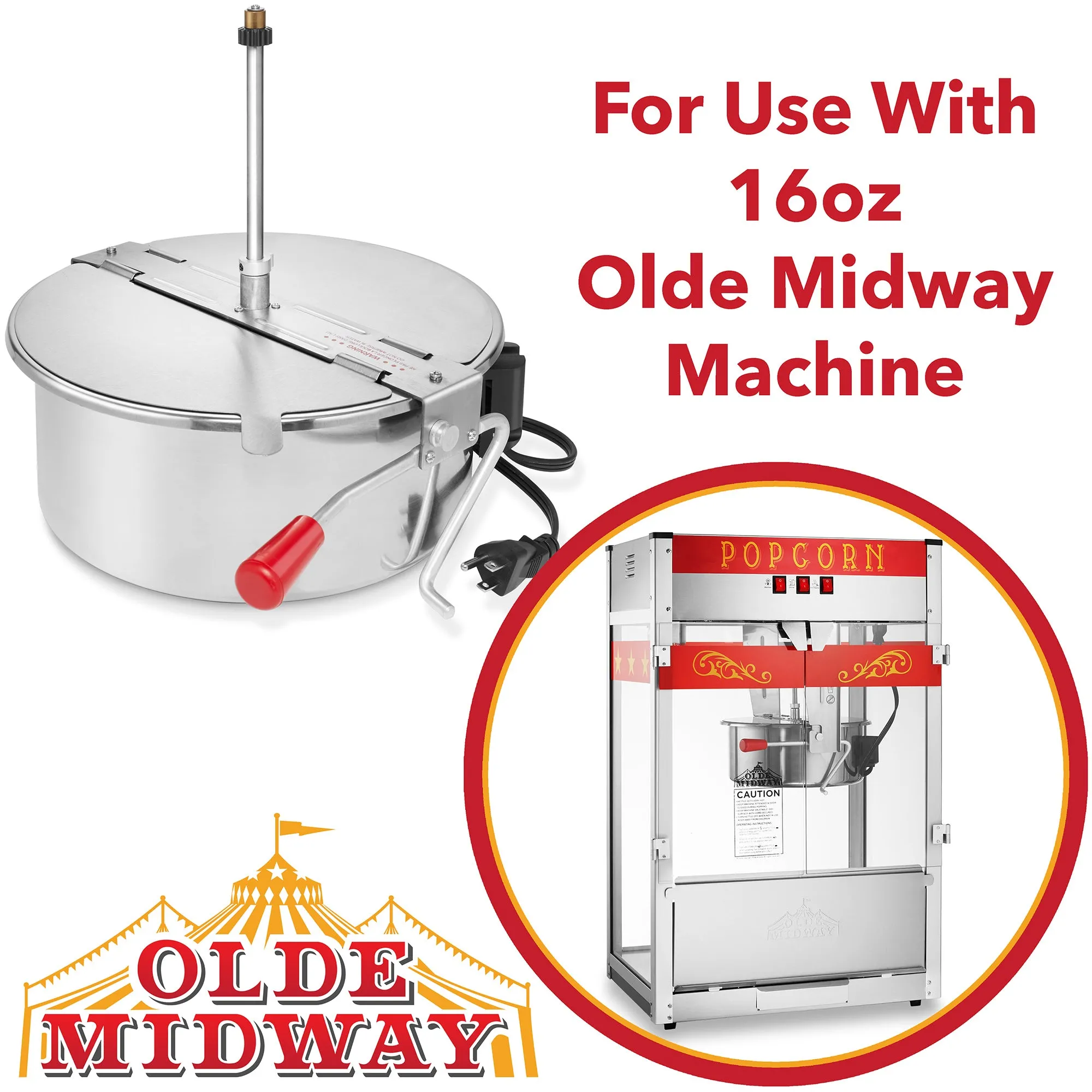 16-Ounce Popcorn Replacement Kettle for Olde Midway Commercial Popcorn Machines