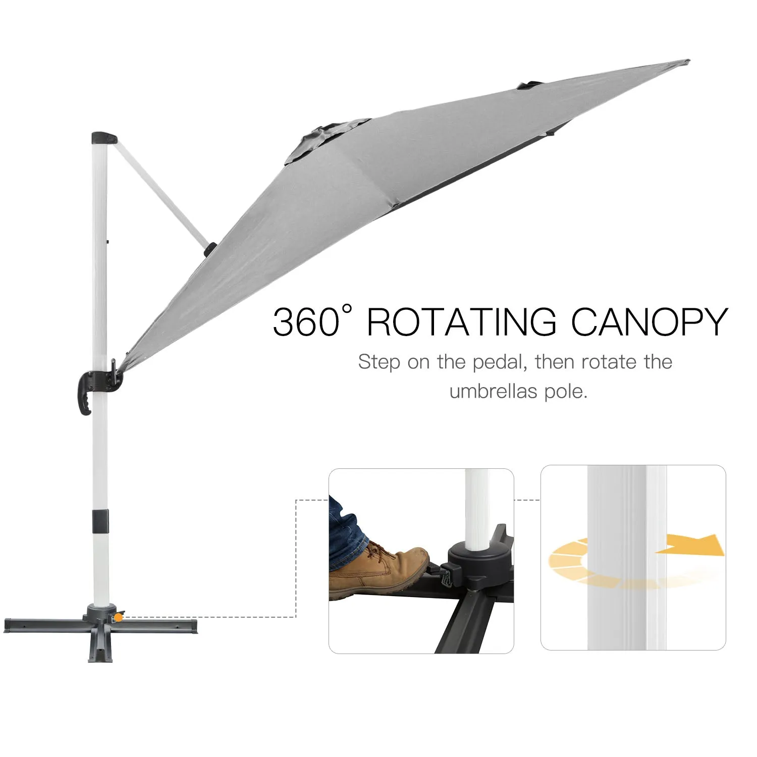 3 x 3(m) Cantilever Parasol, Square Garden Umbrella with Cross Base, Crank Handle, Tilt, 360¬∞ Rotation and Aluminium Frame, Grey