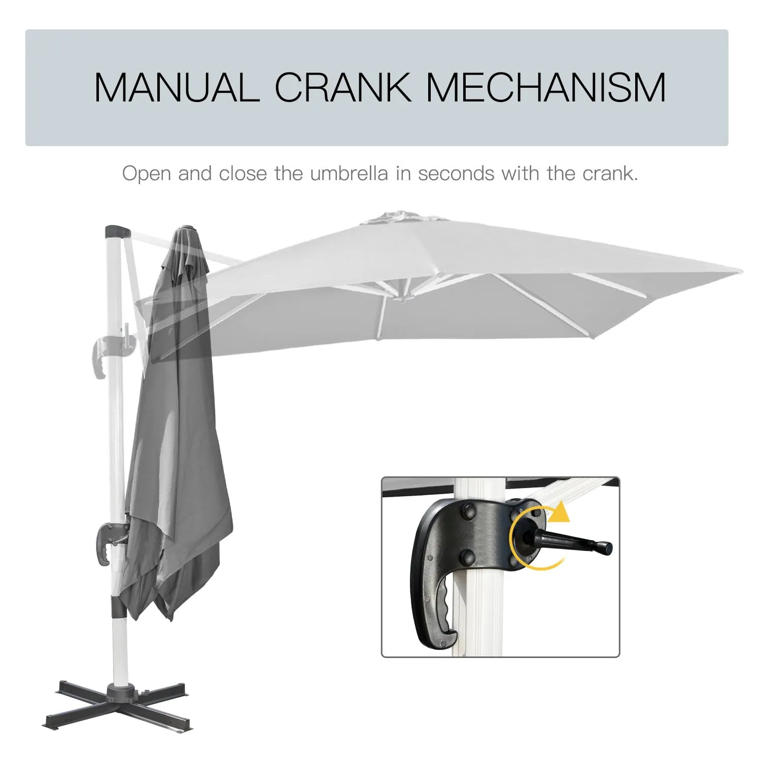 3 x 3(m) Cantilever Parasol, Square Garden Umbrella with Cross Base, Crank Handle, Tilt, 360¬∞ Rotation and Aluminium Frame, Grey