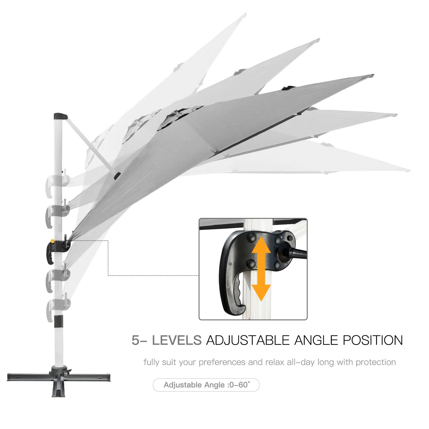 3 x 3(m) Cantilever Parasol, Square Garden Umbrella with Cross Base, Crank Handle, Tilt, 360¬∞ Rotation and Aluminium Frame, Grey