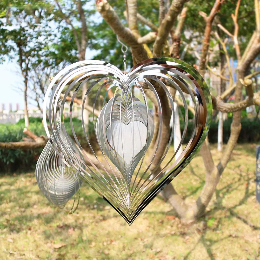 3D Stainless Steel Rotating Wind Chime Bell Spiral Heart Wind Chime Spinner For Outdoor Garden Window Bedroom Decoration Gift