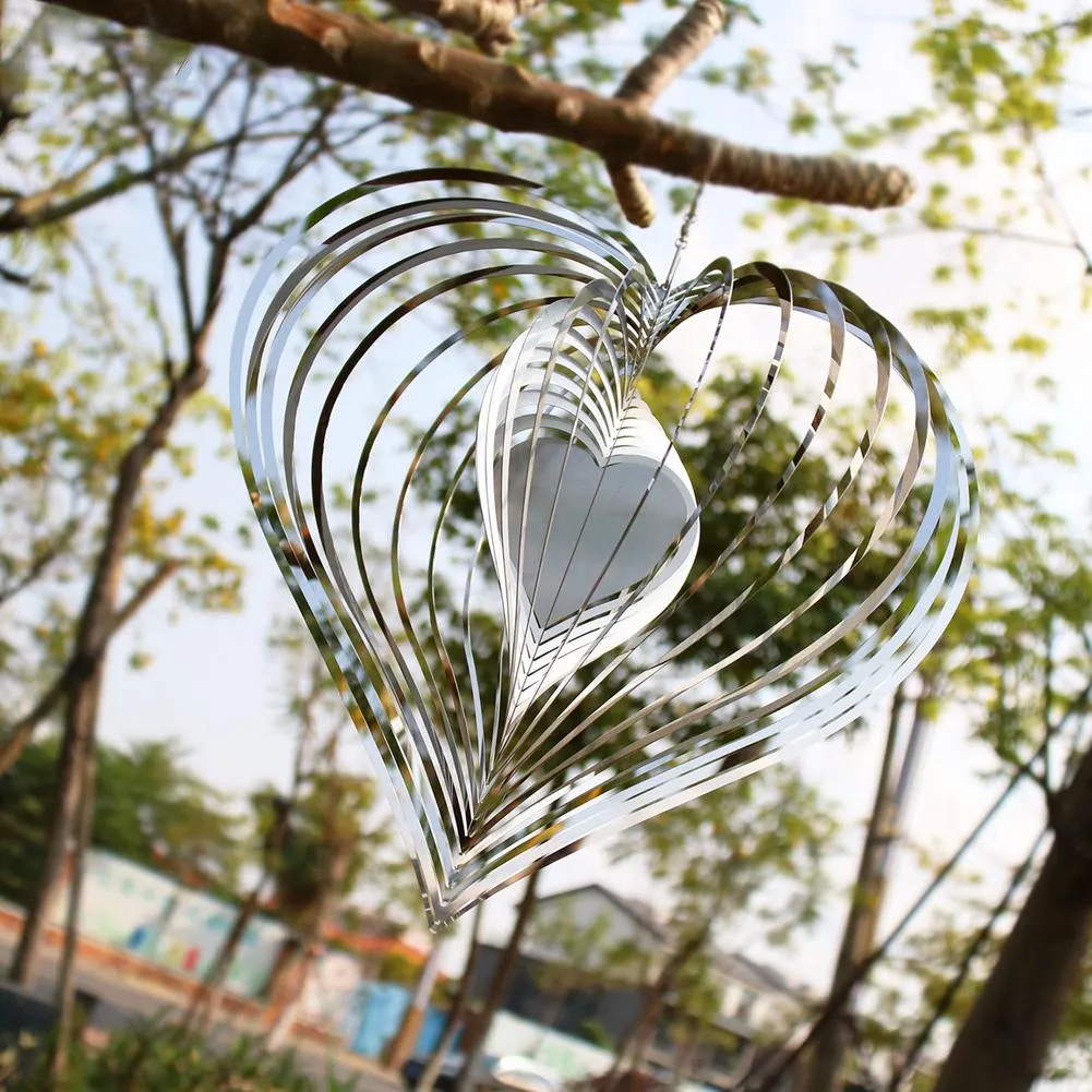 3D Stainless Steel Rotating Wind Chime Bell Spiral Heart Wind Chime Spinner For Outdoor Garden Window Bedroom Decoration Gift