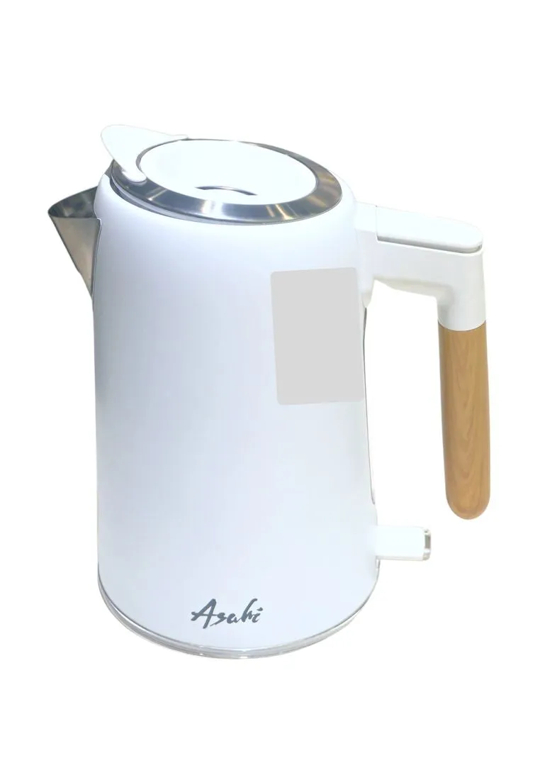 Asahi Coated Staineless Electric Kettle 1.7L With Handle Wooden Print Design