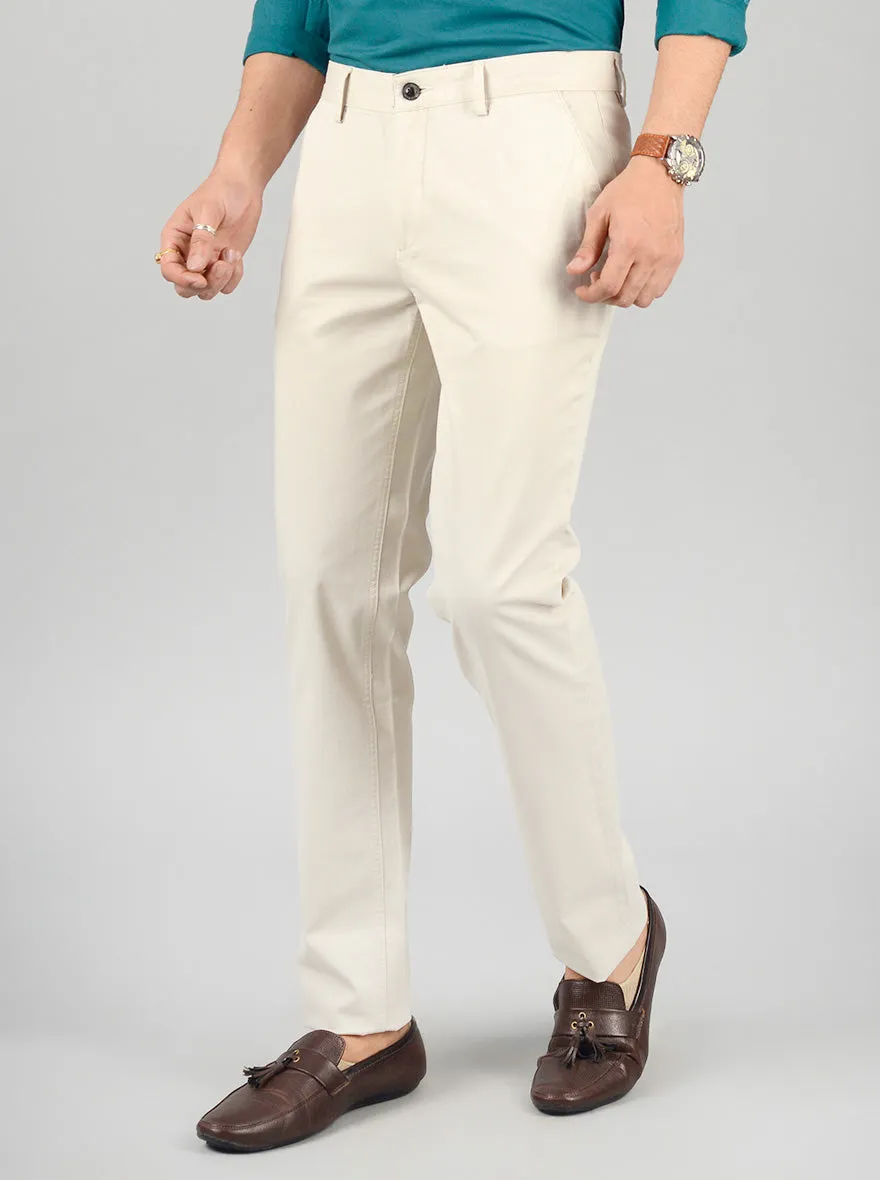 Beige Solid Slim Fit Casual Trouser | JadeBlue