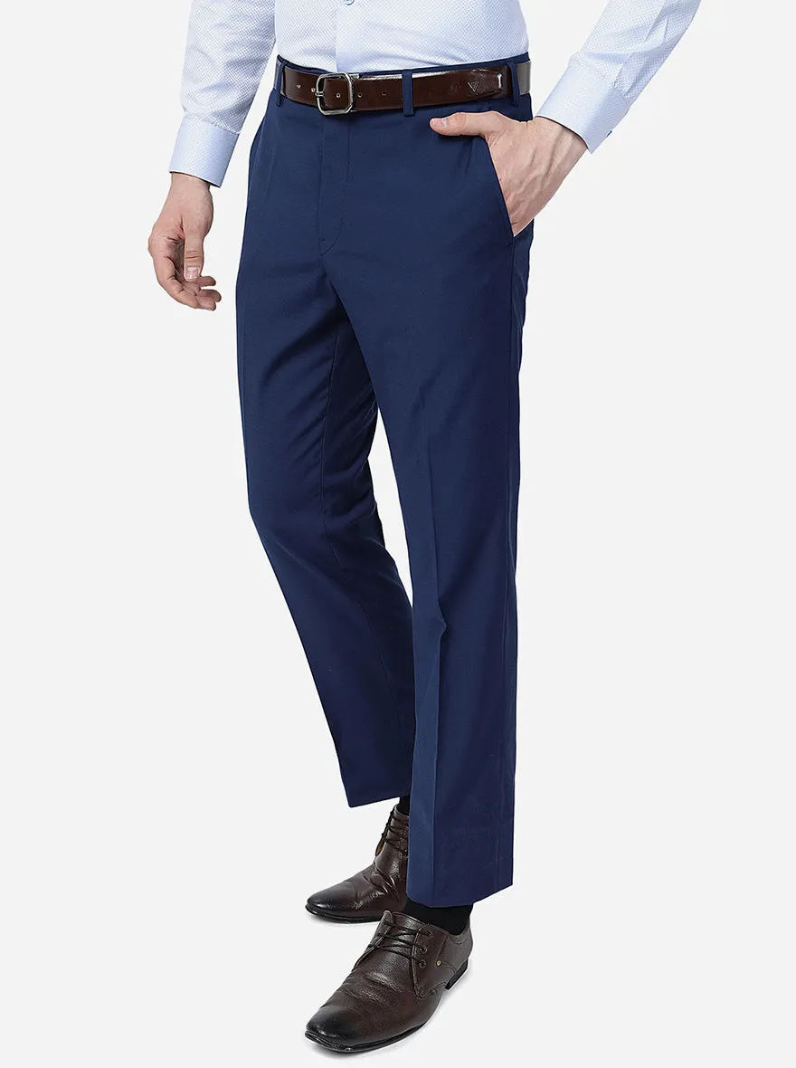 Blue Solid Slim Fit Formal Trouser | Greenfibre