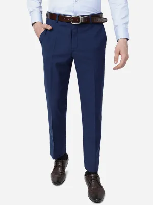 Blue Solid Slim Fit Formal Trouser | Greenfibre