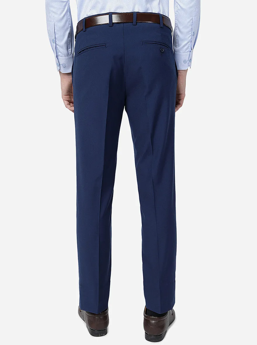 Blue Solid Slim Fit Formal Trouser | Greenfibre