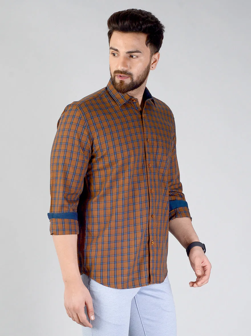 Brown Checked Regular Fit Casual Shirt | Greenfibre