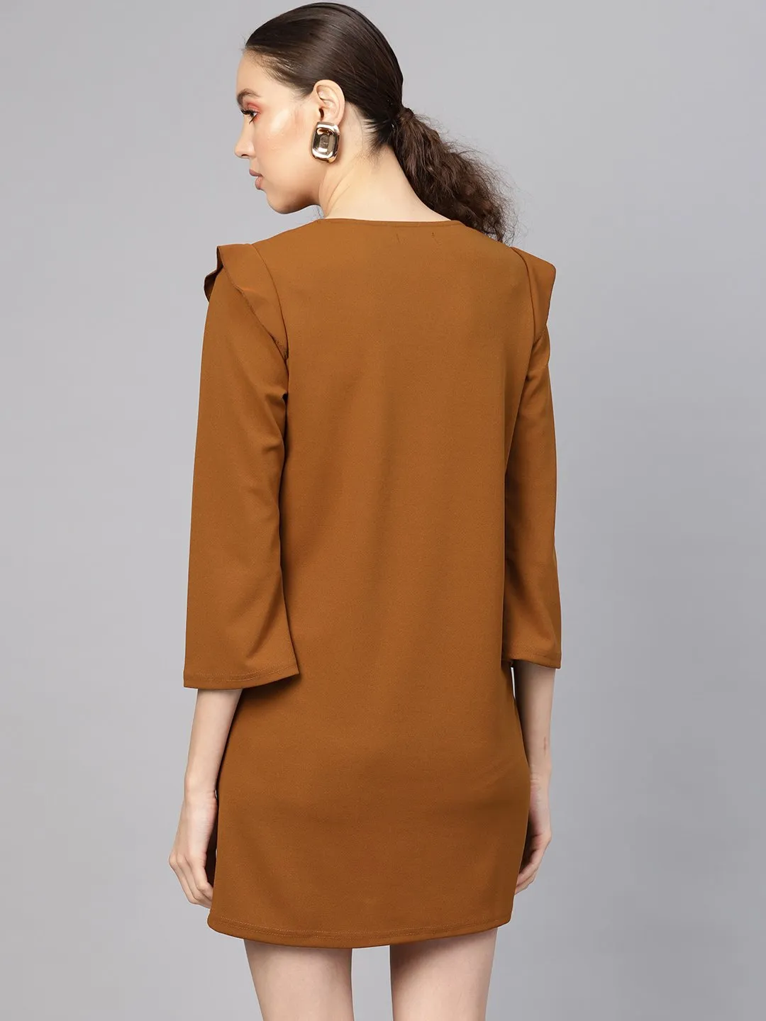 Brown V-Neck Shift Dress