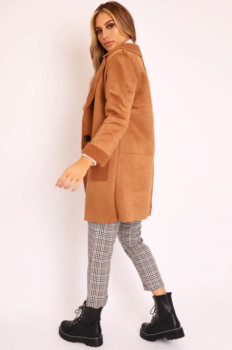 Camel Faux Suede Shearling Coat - Izabella