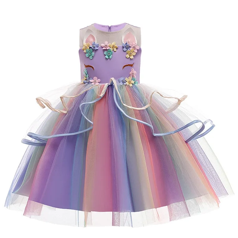 Christmas Dress Flower Girl's Unicorn Wedding Dress Baby Princess Birthday Party Ball Gown Evening Dress