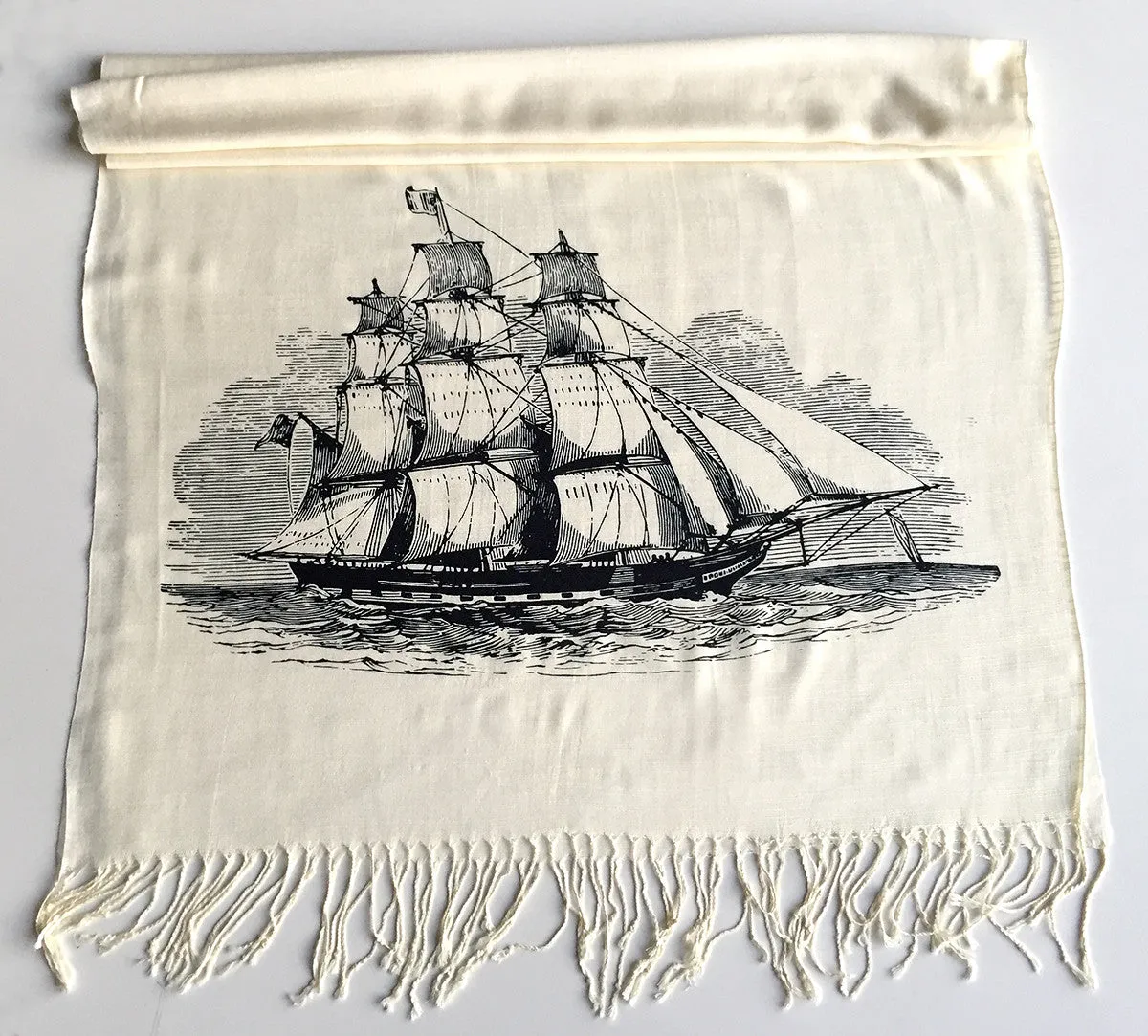 Clipper Ship scarf. Sailing Schooner linen-weave pashmina