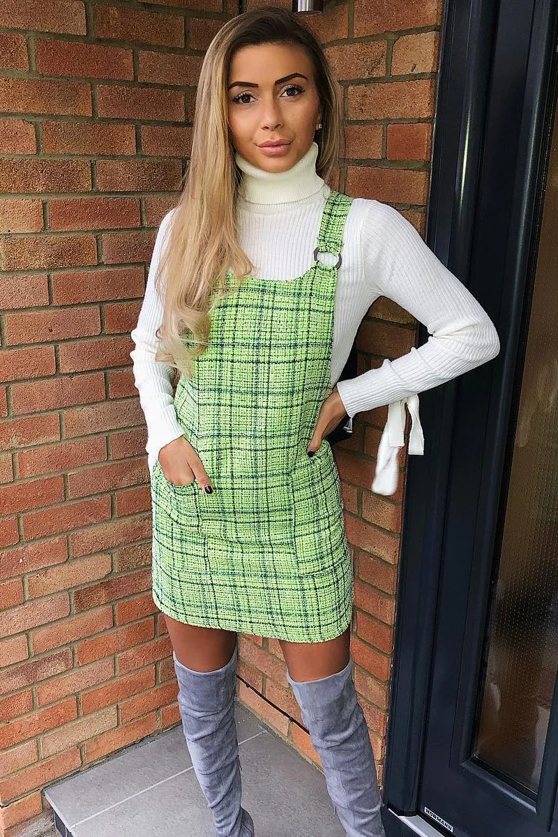 Green Tweed Ring Front Pinafore Dress - Lexie