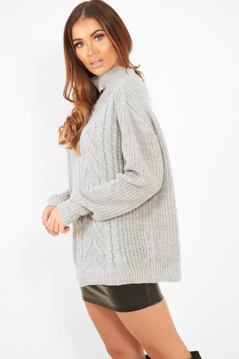 Grey Knitted Slash Neck Off Shoulder Jumper - Hazel