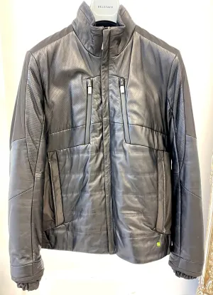 Hugo Boss Mens Black Wool Leather Jacket Large