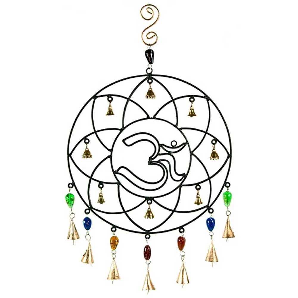 Iron Om Wind Chime w/ Glass Beads 21 x 12.5