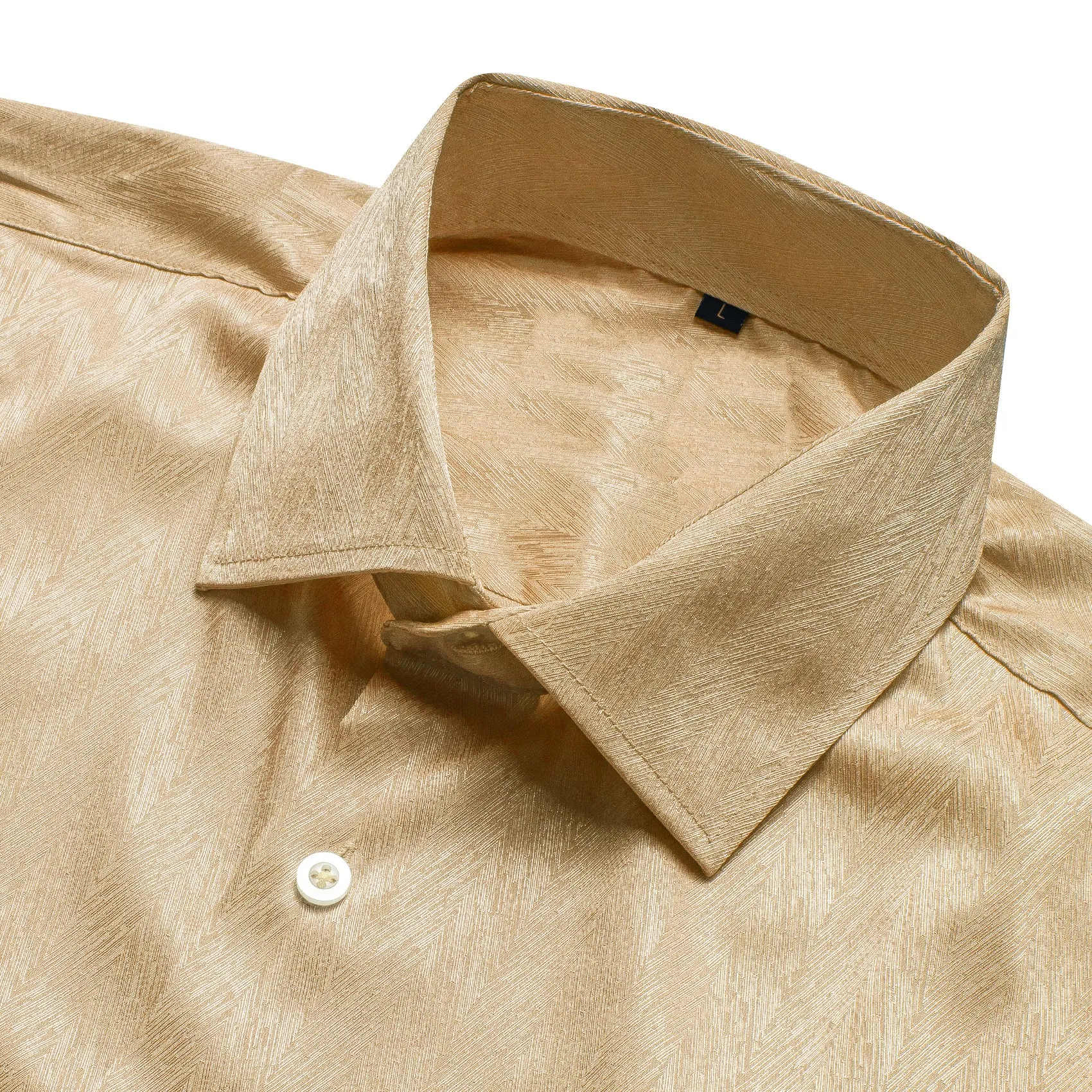 Khaki Solid Woven Silk Men's Long Sleeve Shirt