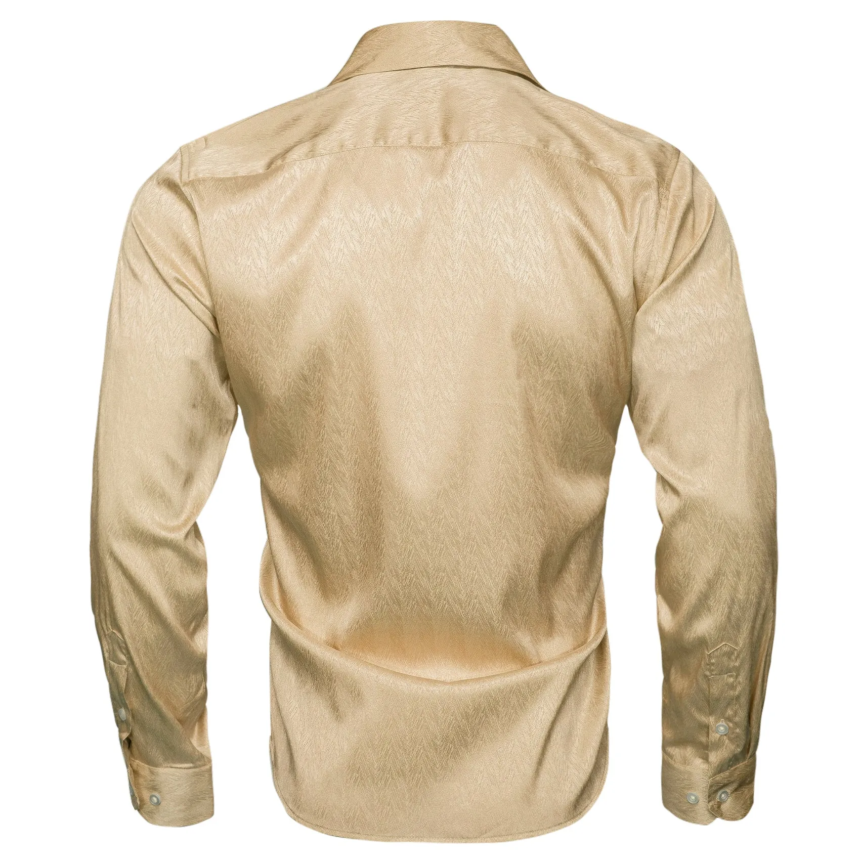 Khaki Solid Woven Silk Men's Long Sleeve Shirt