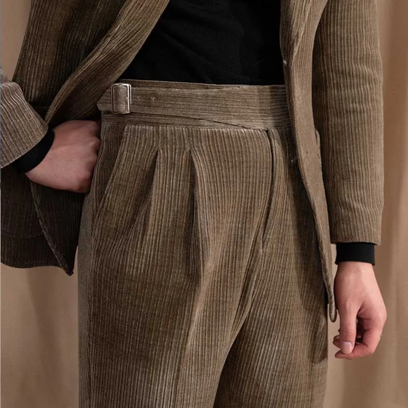 Men's Chenille Warm Casual High Waist Straight Trousers