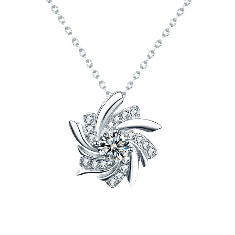 Modern Moissanite CZ Windmill 925 Sterling Silver Necklace