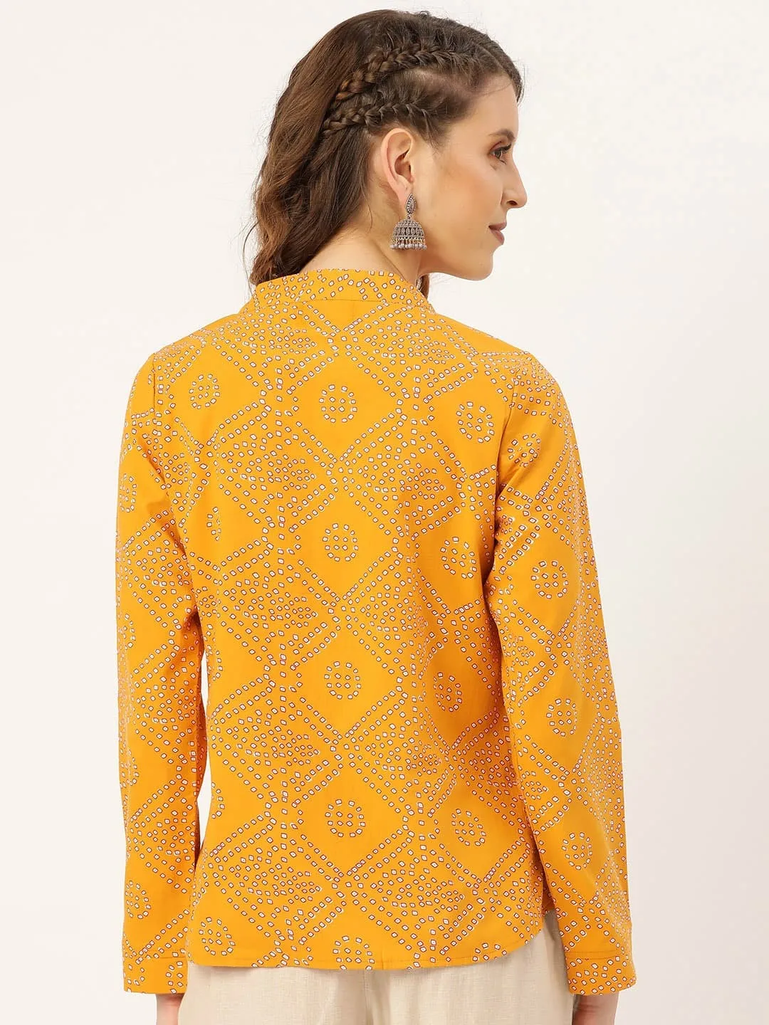 Mustard Bandhej Buttoned Ethnic Jacket