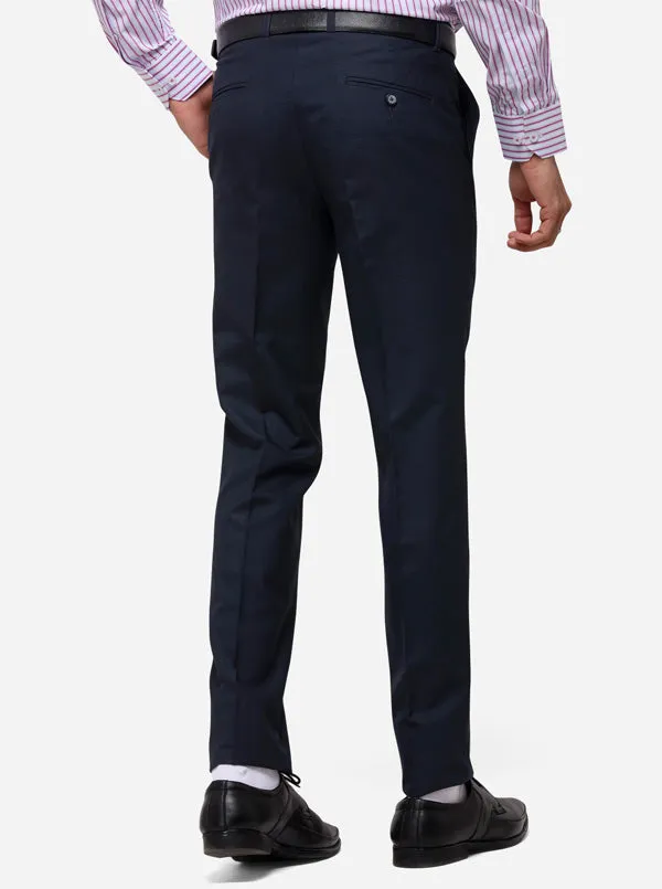 Navy Blue Slim Fit Checked Formal Trouser | Greenfibre