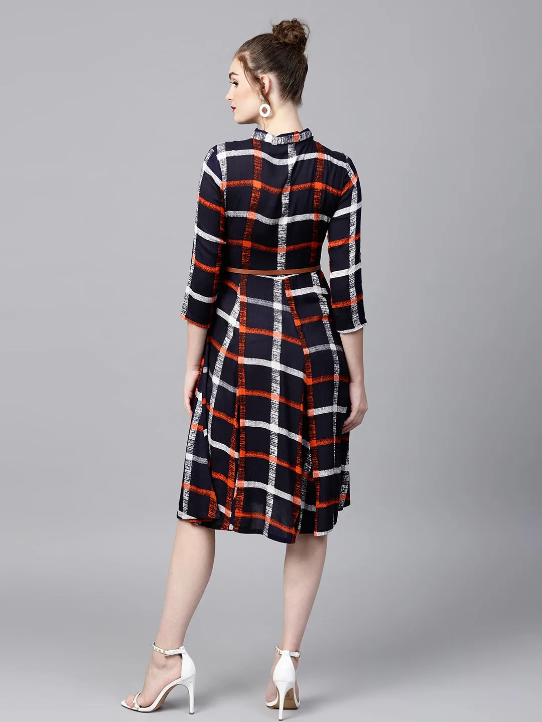 Navy Check Shirt Ethnic Belted Dress