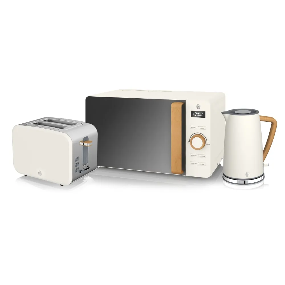 Nordic 2 Slice Toaster, Cordless Kettle and Digital Microwave bundle in White