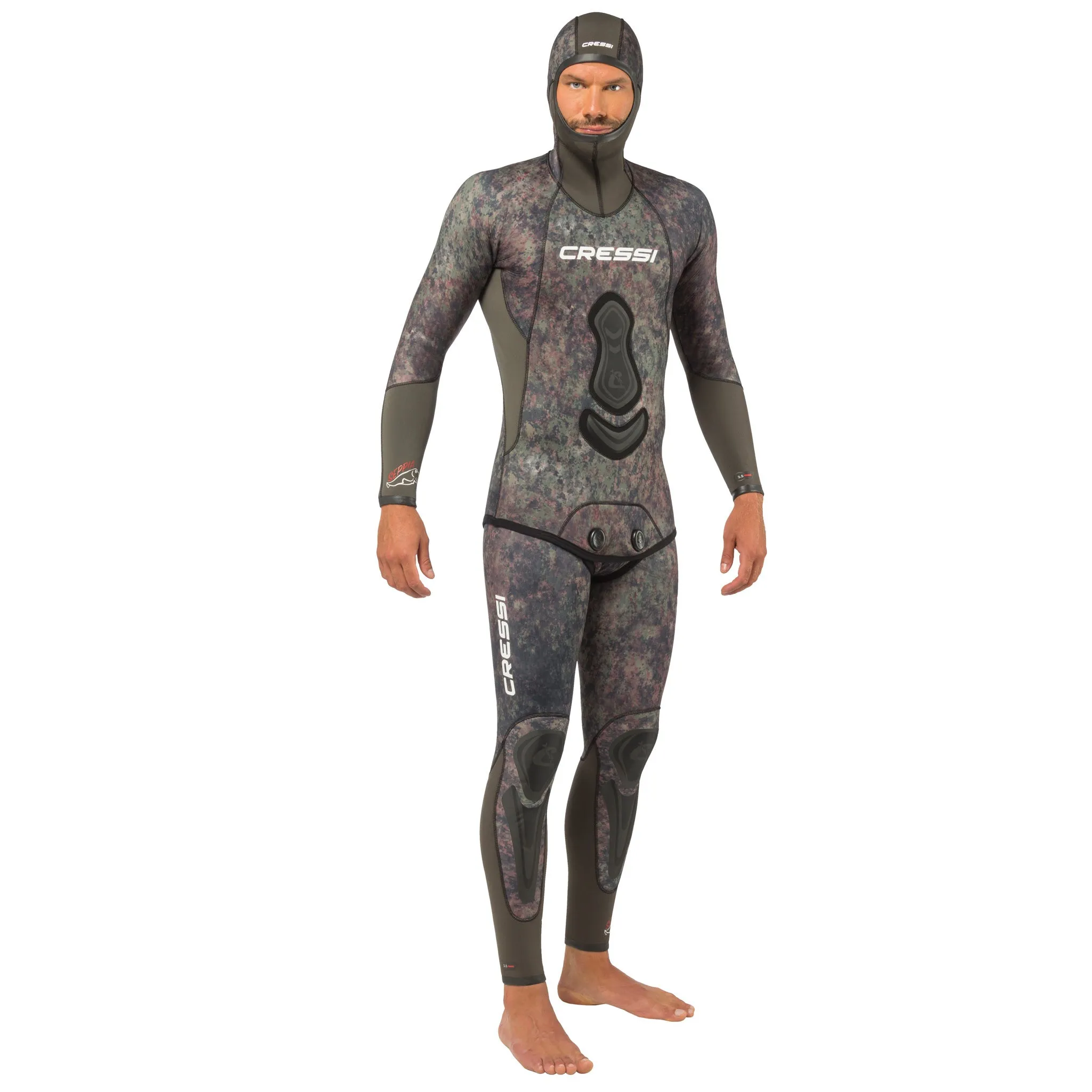 Open Box Cressi 7mm Mens Seppia 2-piece Freediving Wetsuit - Camo Grey - 2XLarge/6