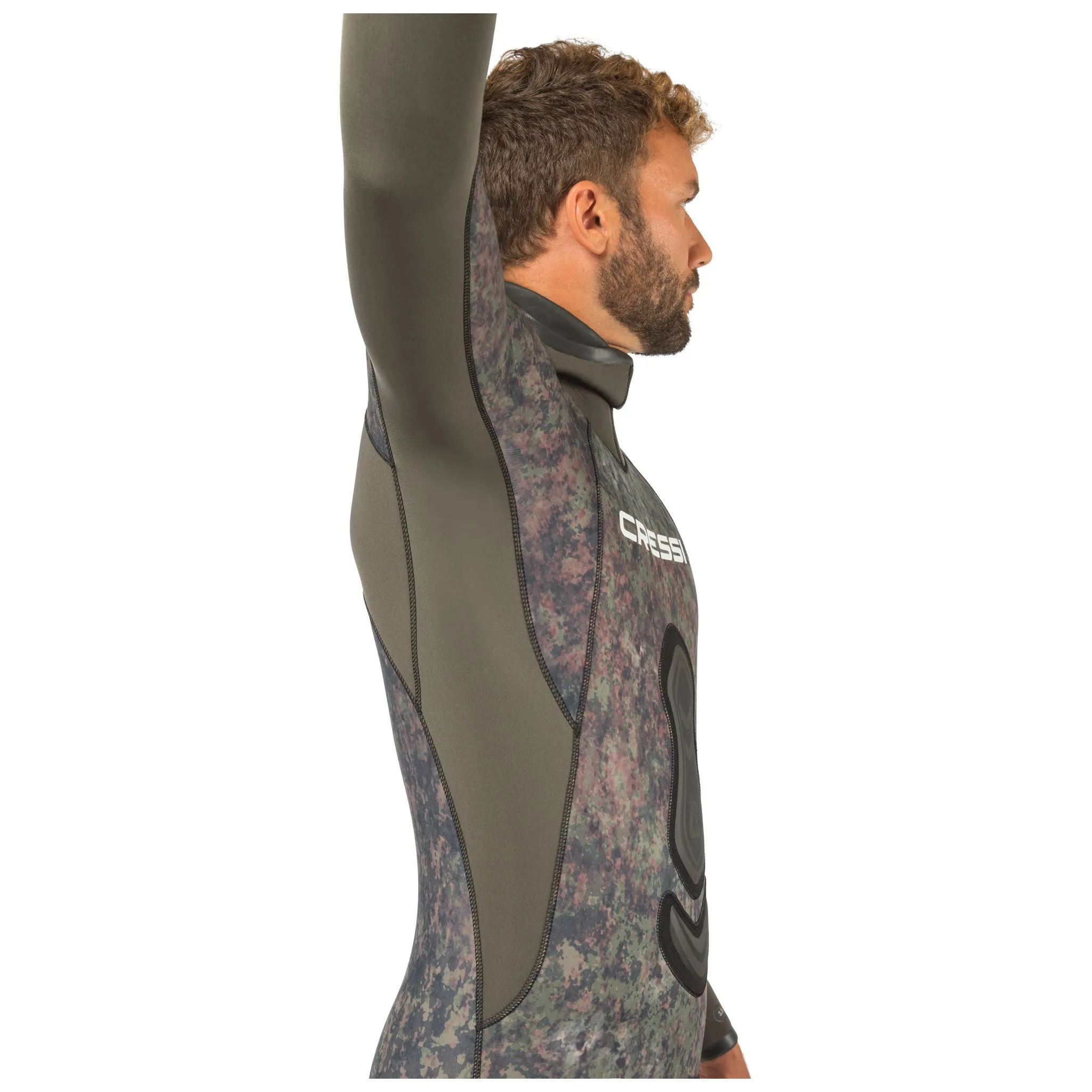 Open Box Cressi 7mm Mens Seppia 2-piece Freediving Wetsuit - Camo Grey - 2XLarge/6