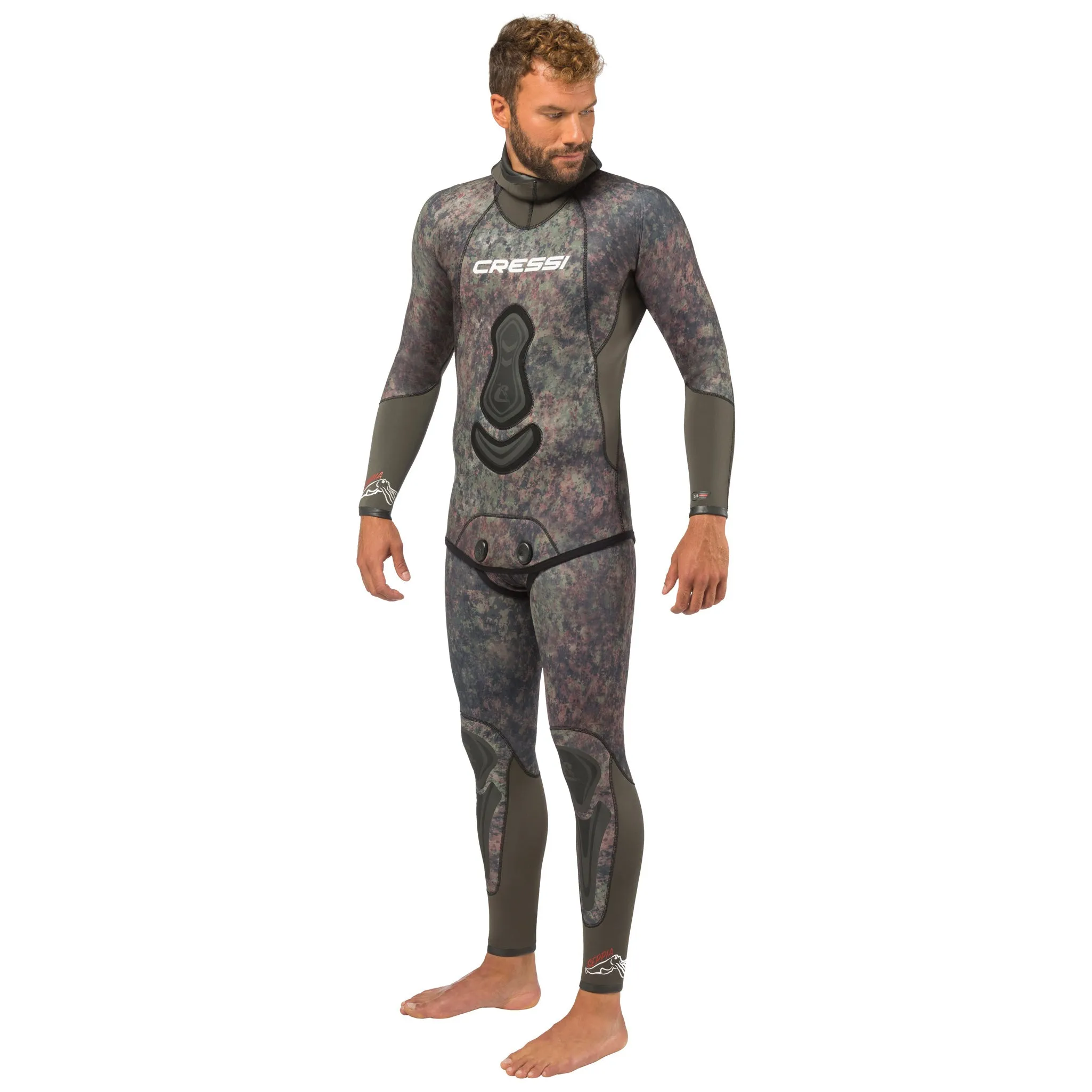 Open Box Cressi 7mm Mens Seppia 2-piece Freediving Wetsuit - Camo Grey - 2XLarge/6