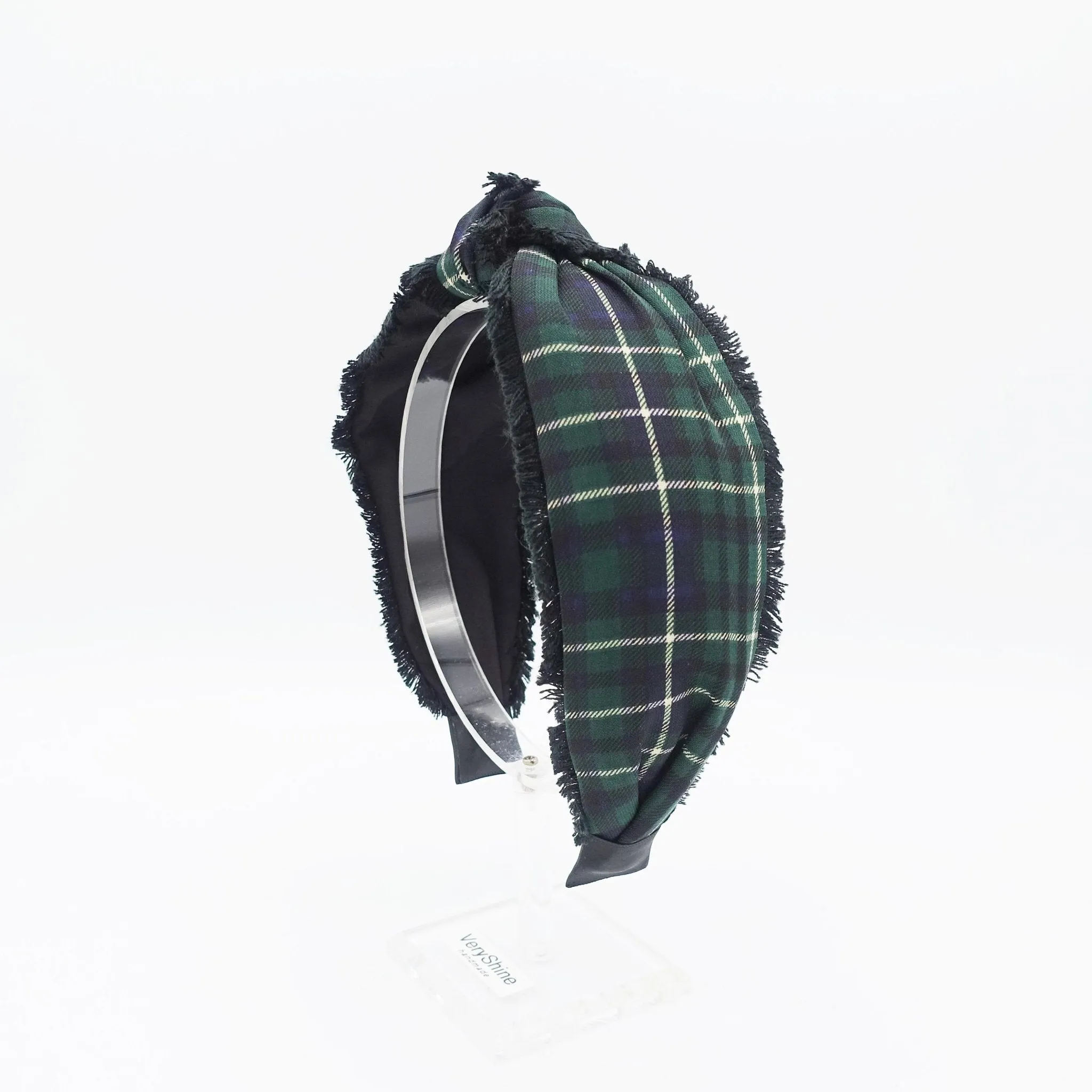 plaid check top knot headband  fringe trim hairband hair accessory for women