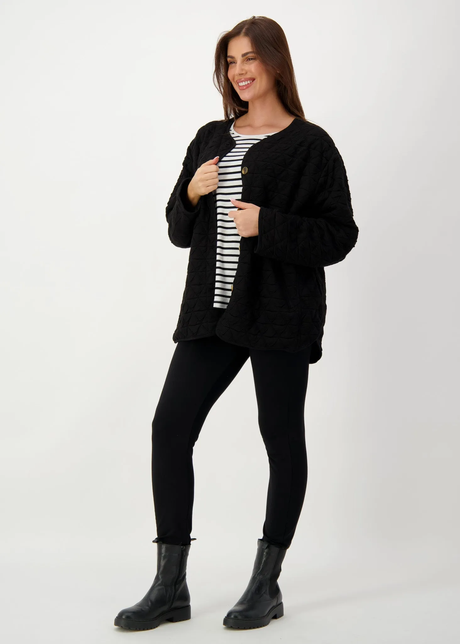 Quincy Quilted Bamboo Oversized Jacket - Black