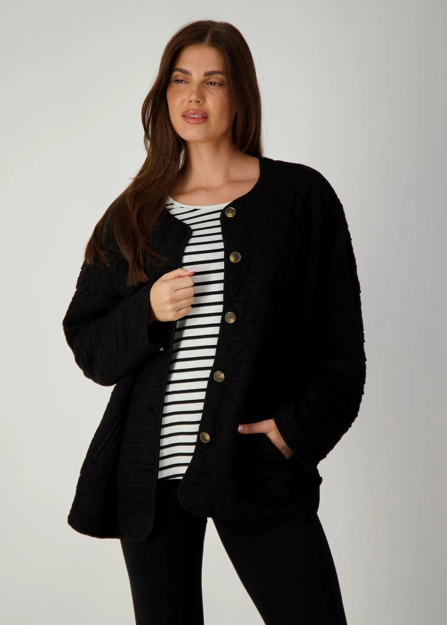 Quincy Quilted Bamboo Oversized Jacket - Black