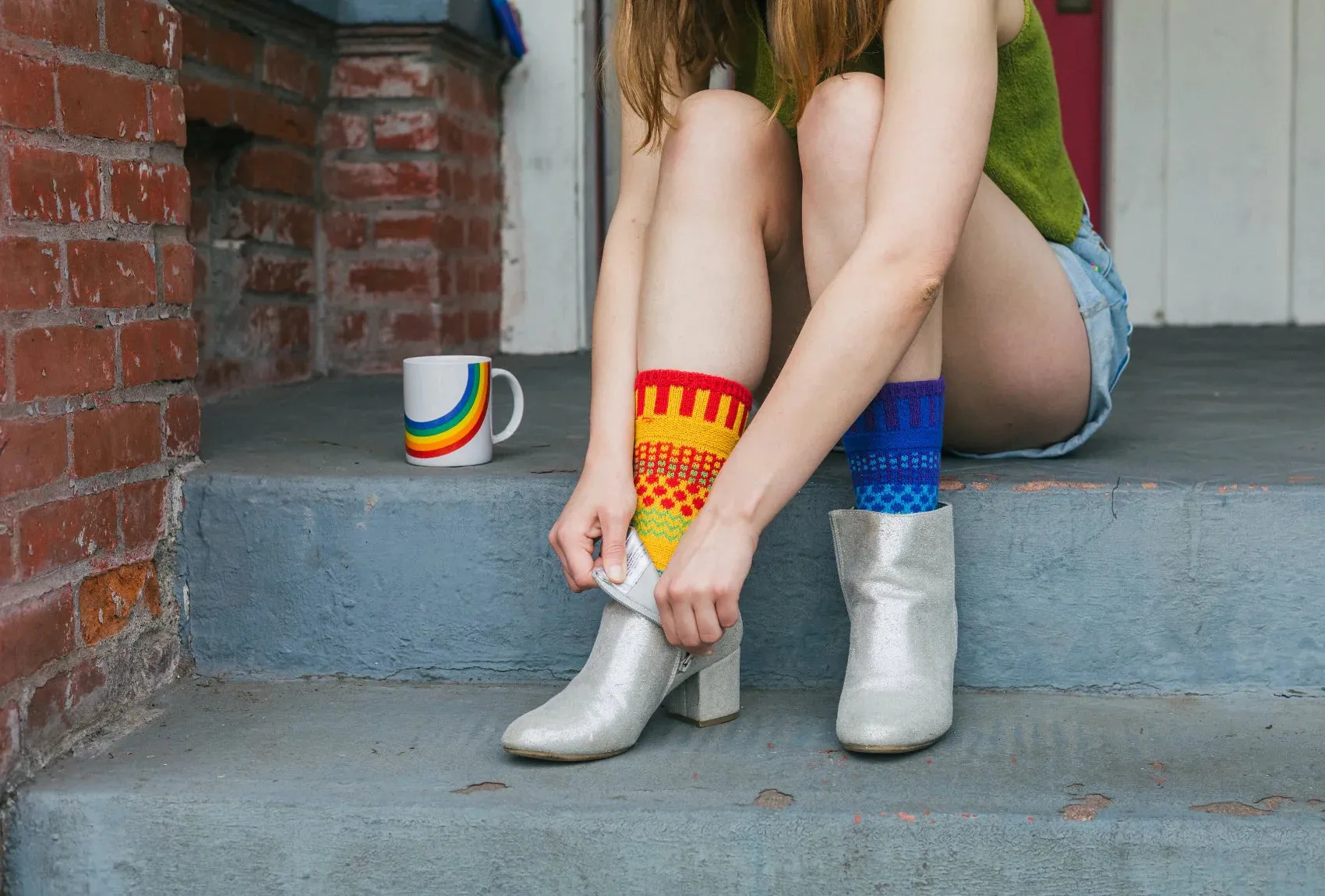 Rainbow Recycled Cotton Crew Socks