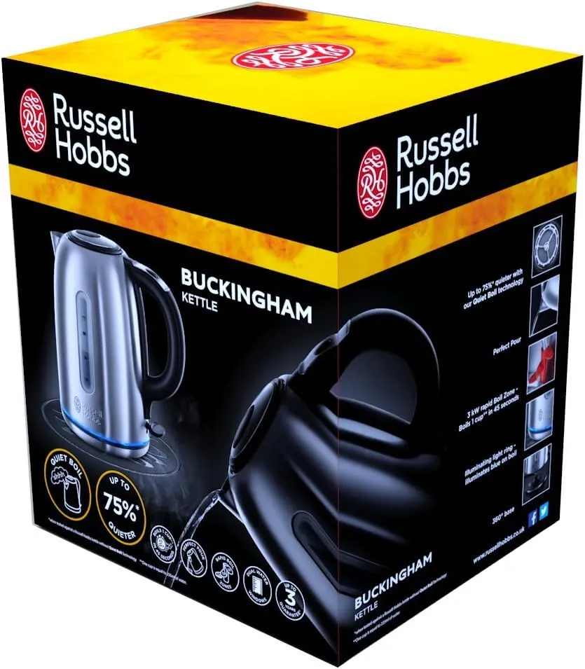 Russell Hobbs Quiet Boil Kettle, Brushed Stainless Steel, 3000W, 1.7 Litres