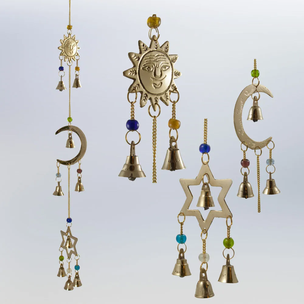 Sun Moon Star Wind Chime Brass