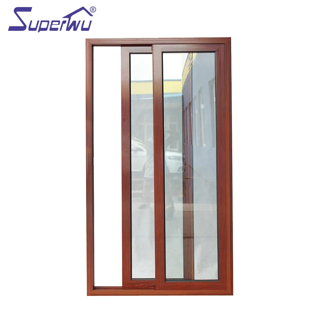 Superwu wind proof impact resistant wood color aluminium sliding doors