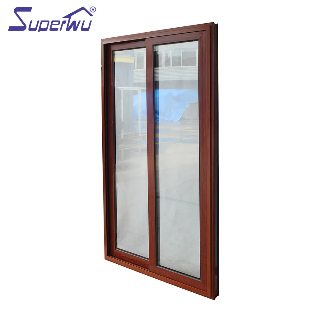 Superwu wind proof impact resistant wood color aluminium sliding doors