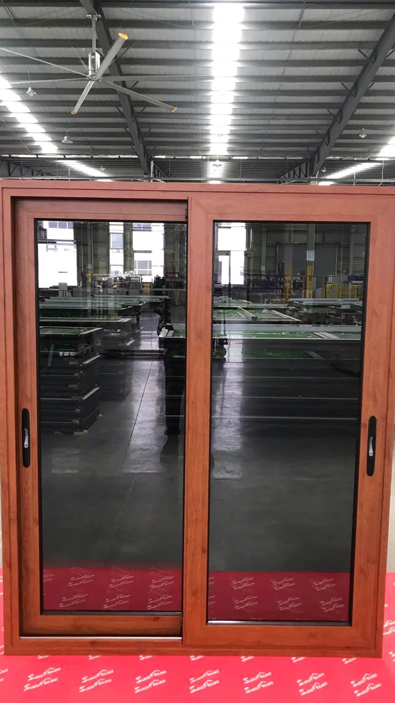 Superwu wind proof impact resistant wood color aluminium sliding doors