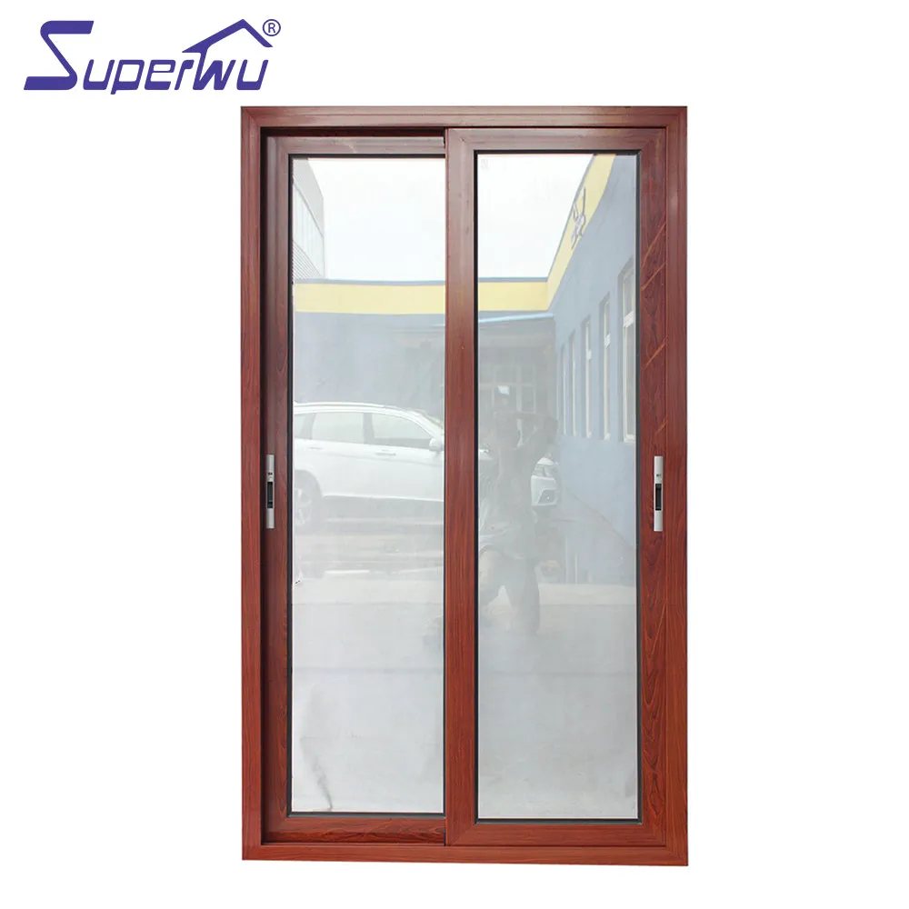 Superwu wind proof impact resistant wood color aluminium sliding doors