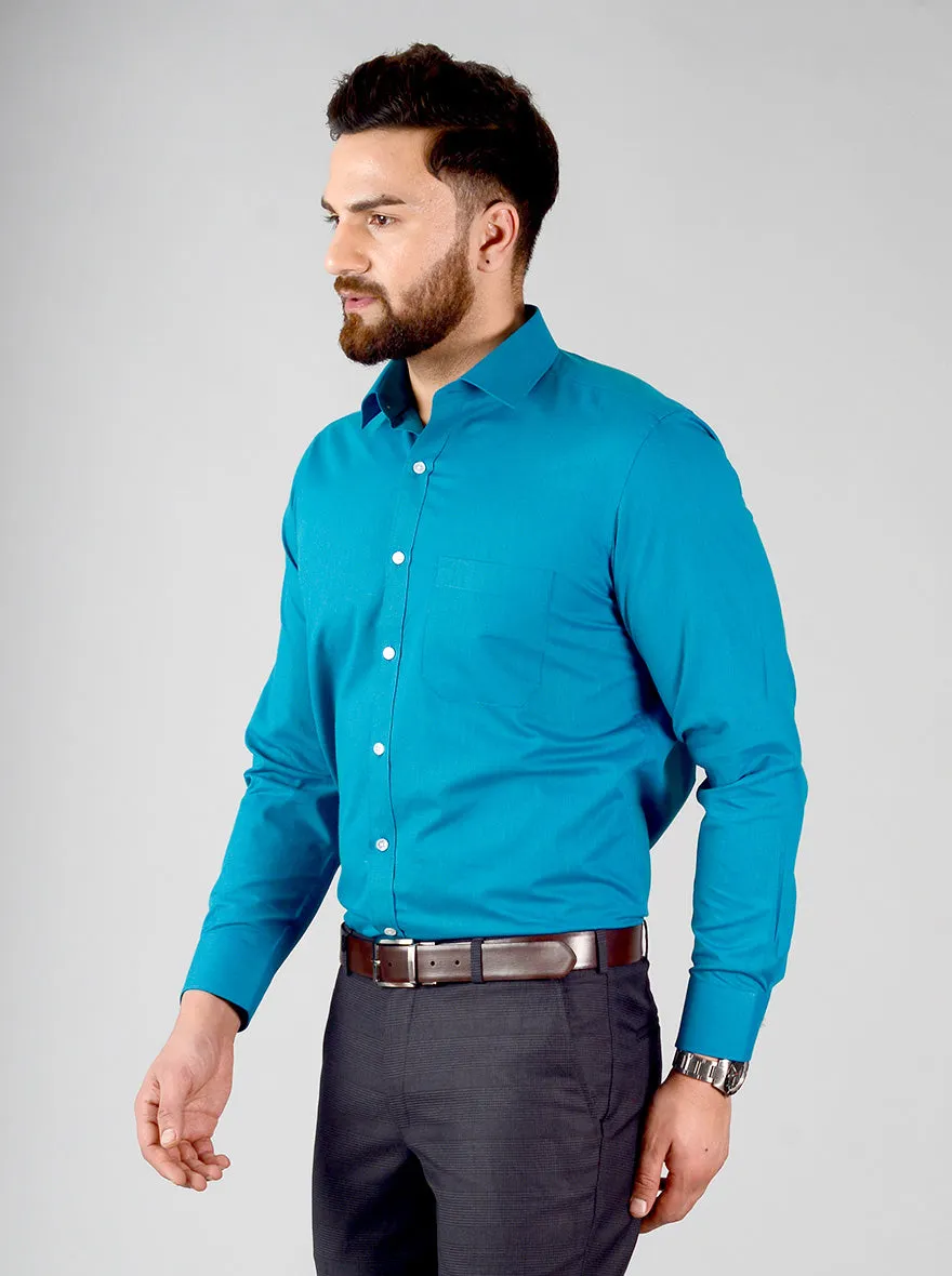 Swedish Blue Self Design Regular Fit Formal Shirt | Greenfibre