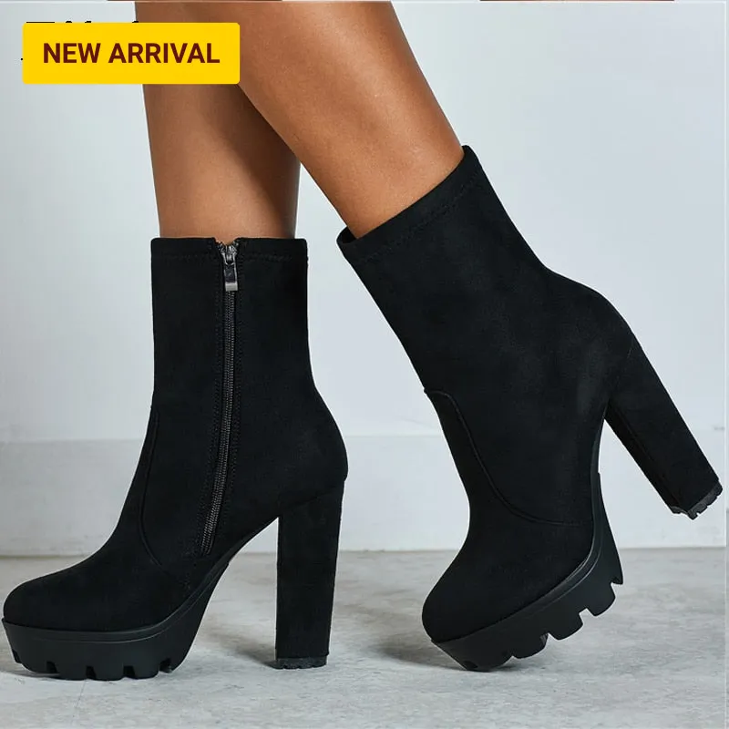 Trendy Thick Sole Black/ Leopard Boots