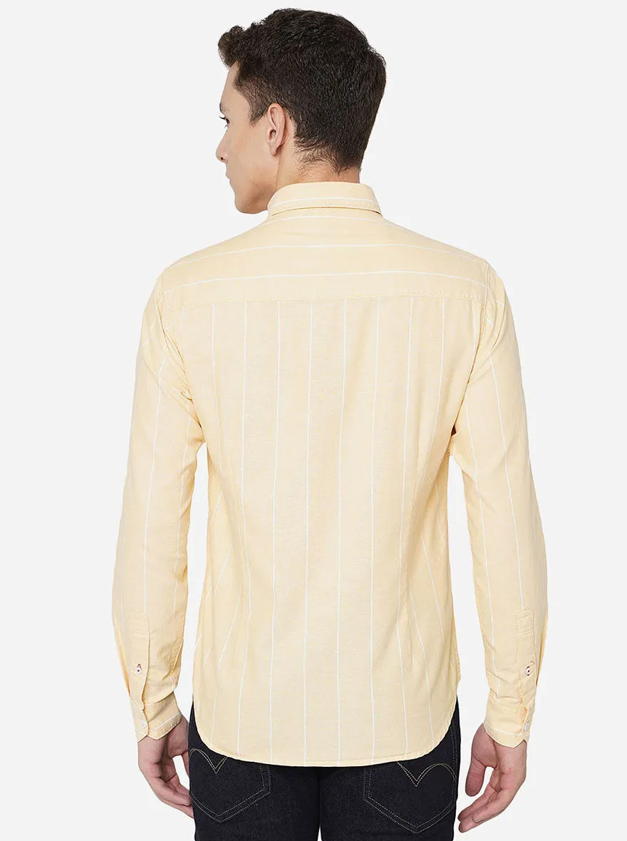 Yellow Striped Slim Fit Semi Casual Shirt | Greenfibre