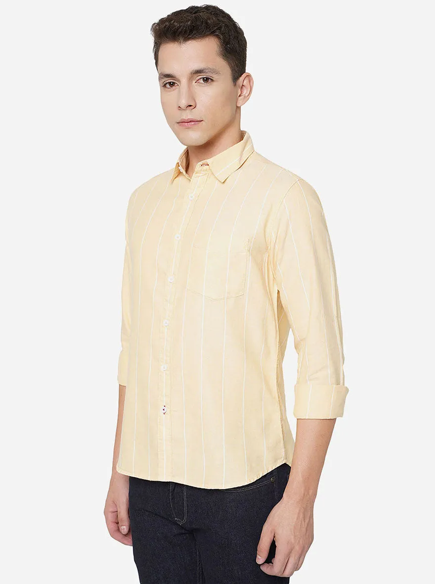 Yellow Striped Slim Fit Semi Casual Shirt | Greenfibre