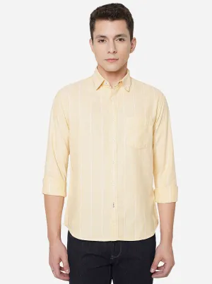 Yellow Striped Slim Fit Semi Casual Shirt | Greenfibre